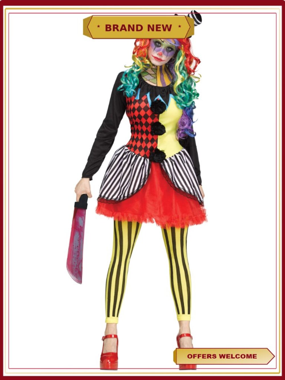Freakshow Clown Halloween Costume for Women Size L Adult